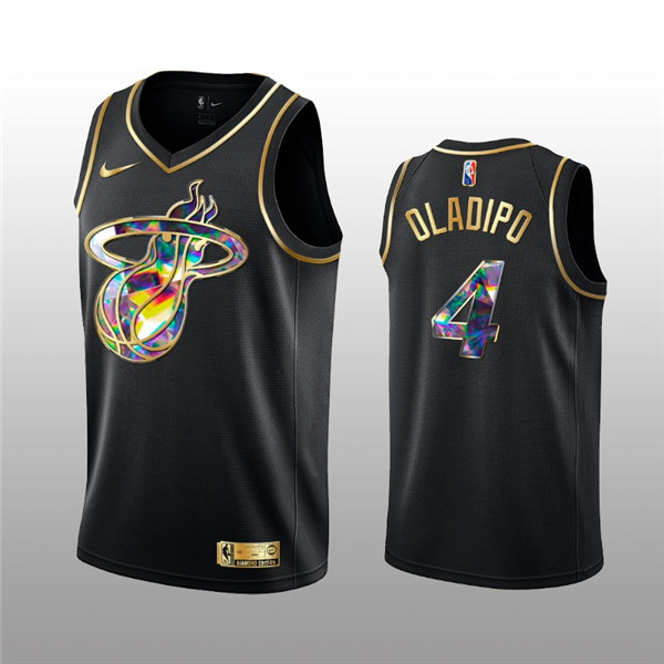 Men's Miami Heat #4 Victor Oladipo 2021/22 Black Golden Edition 75th Anniversary Diamond Logo Stitched Basketball Jersey
